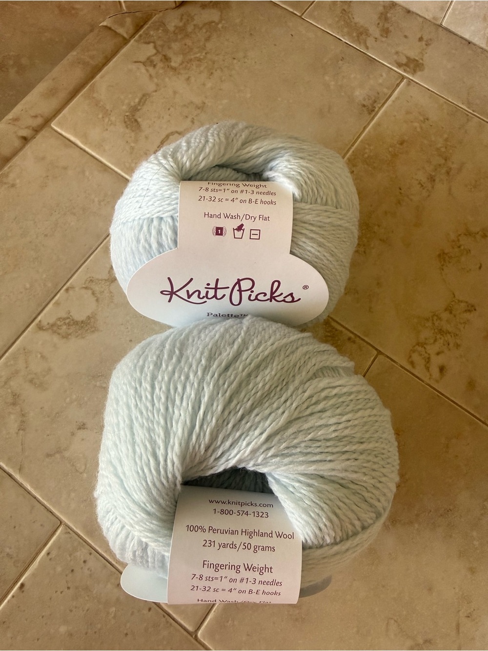 Knit Picks Light Blue Peruvian Highland Wool Yarn - Fingering Weight